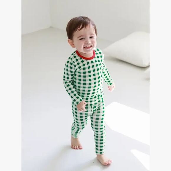 Minik Unisex Kids Pajama Set - Green & White Gingham - Picture 1 of 1